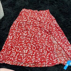 Cupshe Red and White A-Line Midi Skirt with Split Leg and Zipper